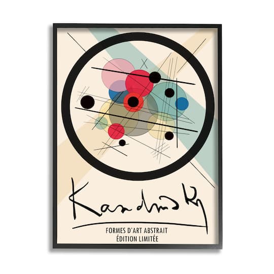 Stupell Industries Kandinsky Traditional Abstract Layered Circles Patchwork Lines in Frame Wall Art